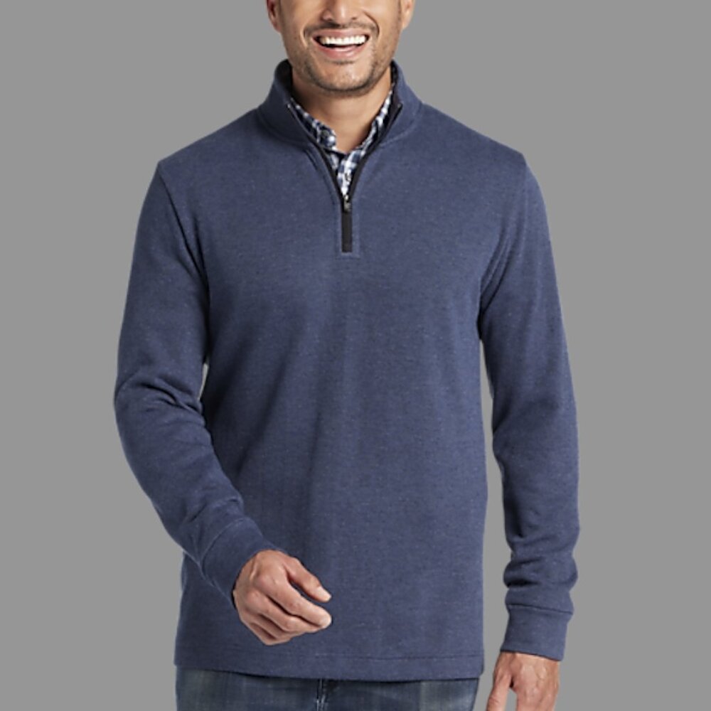 Joseph Abboud Modern Fit French Rib 1/4 Zip Knit- Navy